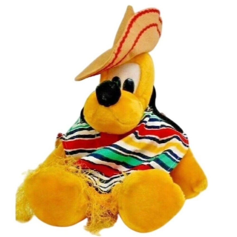 Vintage 1980s Disney Pluto Plush Sombrero Poncho Epcot Center 23" Stuffed Animal
